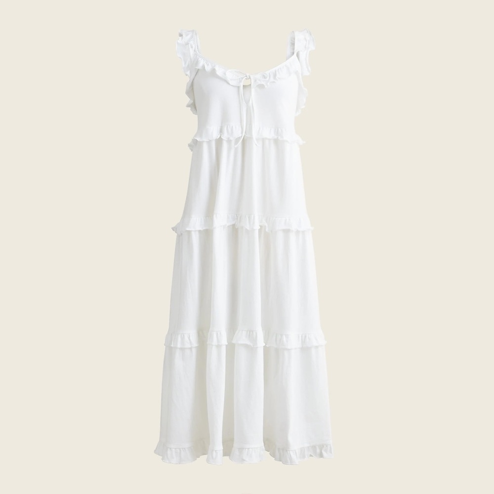NWT J. Crew White Tiered Knit Keyhole Maxi Size Large